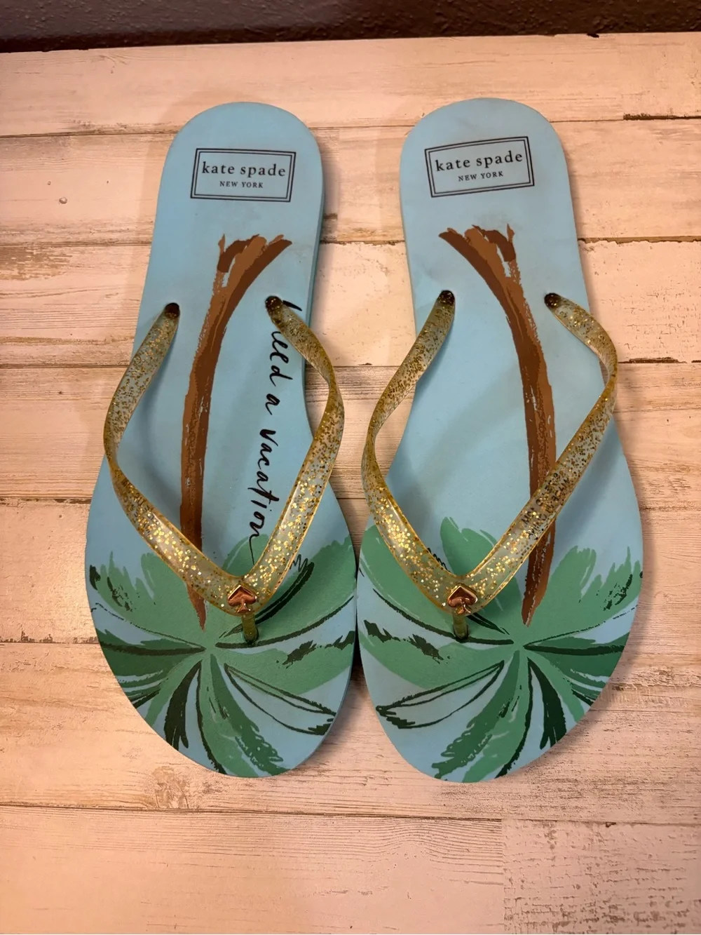 kate spade Gold-Strap Aqua Flip Flop Sandals